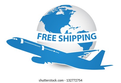 Airplane, Air Craft Shipping Around the World for Free Shipping Concept, Vector Illustration EPS 10.