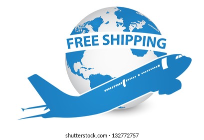 Airplane, Air Craft Shipping Around the World for Free Shipping Concept, Vector Illustration EPS 10.