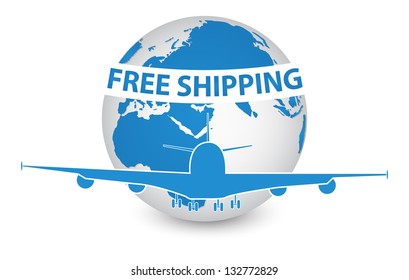 Airplane, Air Craft Shipping Around the World for Free Shipping Concept, Vector Illustration EPS 10.