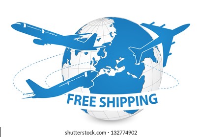 Airplane, Air Craft Shipping Around the World for Free Shipping Concept, Vector Illustration EPS 10.