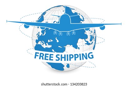 Airplane, Air Craft Shipping Around the World for Free Shipping Concept, Vector Illustration EPS 10.