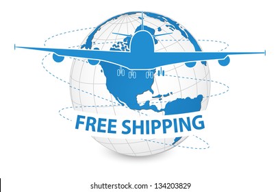 Airplane, Air Craft Shipping Around the World for Free Shipping Concept, Vector Illustration EPS 10.