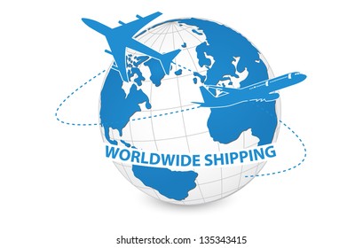 Airplane, Air Craft Shipping Around the World for Worldwide Shipping Concept, Vector Illustration EPS 10.
