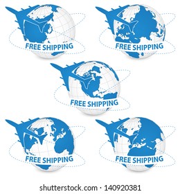 Airplane, Air Craft Shipping Around the World for Free Shipping Concept, Vector Illustration EPS 10.