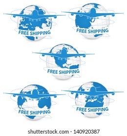 Airplane, Air Craft Shipping Around the World for Free Shipping Concept, Vector Illustration EPS 10.