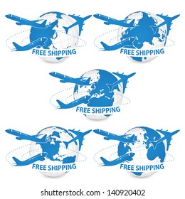 Airplane, Air Craft Shipping Around the World for Free Shipping Concept, Vector Illustration EPS 10.