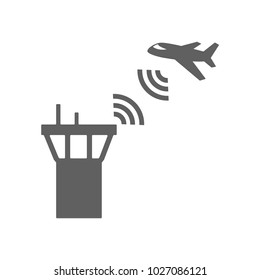 Airplane with air traffic control tower icon in trendy flat style isolated on white background. Symbol for your web site design, logo, app, UI. Vector illustration, EPS