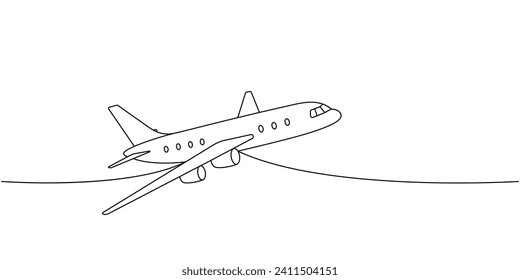 Avión, transporte aéreo de una línea de dibujo continuo. Diferentes ilustraciones continuas de una línea de transporte aéreo. Ilustración lineal minimalista del vector.