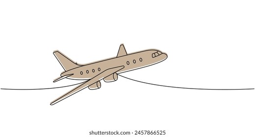 Avión, transporte aéreo una línea de dibujo continuo de color. Diferente transporte aéreo continuo ilustración de una línea. Vector ilustración minimalista.