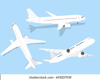 Airplane, aircraft, designed set with different angle vector illustration concept