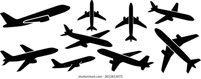Airplane Aircraft Jet plane vector icon set.