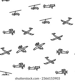 airplane aircraft plane travel vector seamless pattern thin line illustration