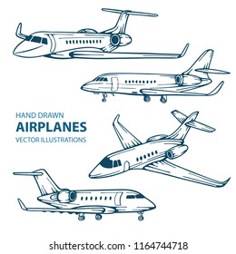 Airplane. Airplanes hand drawn vector illustrations set.