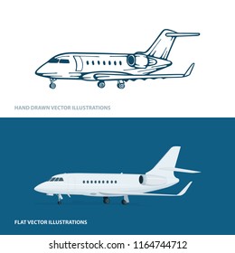 Airplane. Airplanes vector illustrations set.