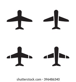 Airplane and airport icon in four variations. Vector illustration.