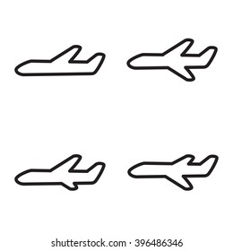 Airplane and airport icon in four variations. Vector illustration.