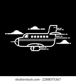 avión entre las nubes, icono y vector de logotipo