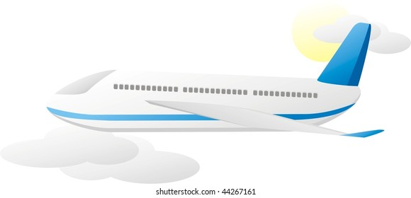 Airplane among clouds. Vector