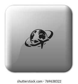 Airplane around Earth map flat vector icon.