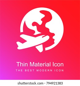 Airplane around Earth red and pink gradient material white icon minimal design