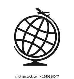 Airplane around earth sign icon. airplane travel logo, modern symbol vector illustration for web