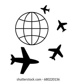 Airplane around the Earth vector icon outline