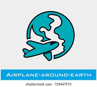 Airplane around Earth vector icon
