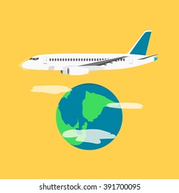 Airplane around the world. Vector illustration