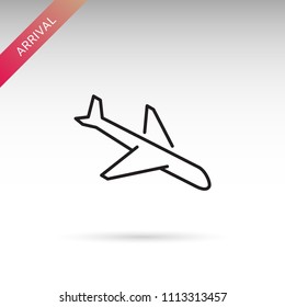 Airplane arrival. Transport icon. Transportation concept thin line vector icon. Modern web icon isolated on white.