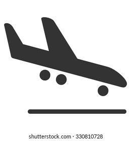 Airplane Arrival vector icon. Style is flat gray symbol, rounded angles, white background.