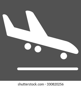 Airplane Arrival vector icon. Style is flat white symbol, rounded angles, gray background.