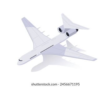 Airplane ascending on a white background, conveying a concept of travel or flight. 3d isometric modern vector illustration isolated on white background
