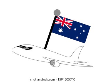 Airplane with Australian flag vector illustration. Suitable for travelling business and travel or holiday theme.