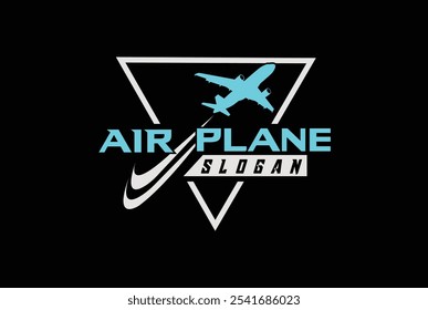 Airplane aviation flat icon for apps, logo and website. Airplane logo, vector. Airplane sign and symbol. Flight jet, aircraft transport symbol with triangle on black background - Vector illustration.