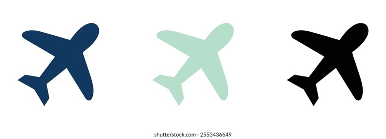 Airplane aviation flat icon for apps, logo and website. Airplane icon, vector. Airplane sign and symbol. Flight jet, aircraft transport symbol on white background. Vector illustration.