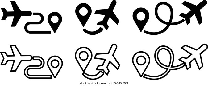 Airplane aviation icon in flat, line set. vector for apps or websites Flight transport symbol Travel Abstract neon airplane forces animation flying plane arrivals isolated on transparent background