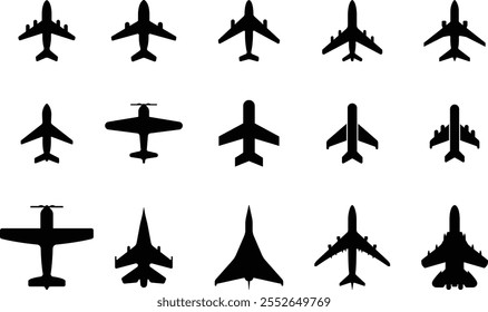 Airplane aviation icon in flat set. vector for apps or websites Flight transport symbol Travel Abstract neon airplane forces animation flying plane arrivals isolated on transparent background