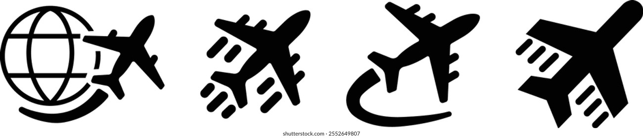 Airplane aviation icon in flat set. vector for apps or websites Flight transport symbol Travel Abstract neon airplane forces animation flying plane arrivals isolated on transparent background