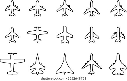 Airplane aviation icon in line set. vector for apps or websites Flight transport symbol Travel Abstract neon airplane forces animation flying plane arrivals isolated on transparent background