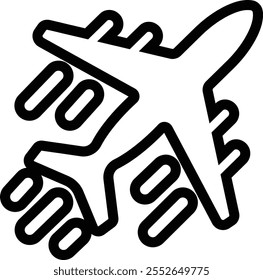 Airplane aviation icon in line. vector for apps or websites Flight transport symbol Travel Abstract neon airplane forces animation flying plane arrivals isolated on transparent background