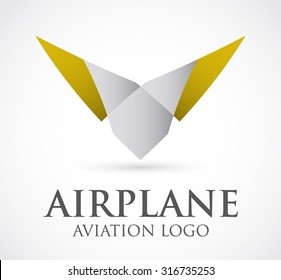 Airplane aviation wing 3D abstract vector logo design template flying air business icon company identity symbol concept