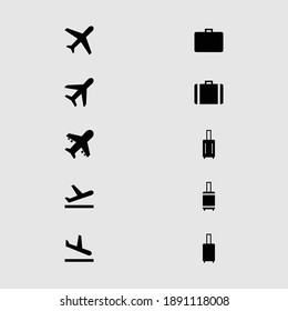 airplane and baggage icon set isolated vector illustration