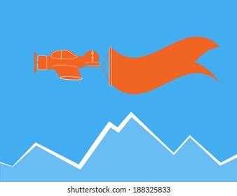 Airplane banner with blank banner over mountain, Vector illustration