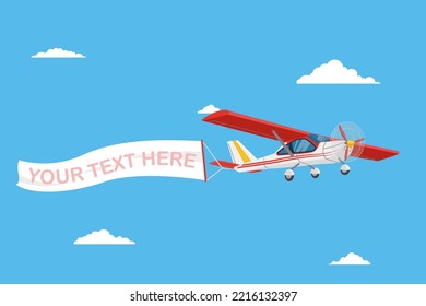 Airplane with banner, template for text. A light aircraft in the sky. vector illustration