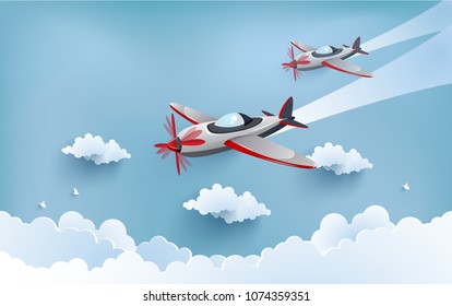 The airplane with a beautiful cloud background. vector illustrations