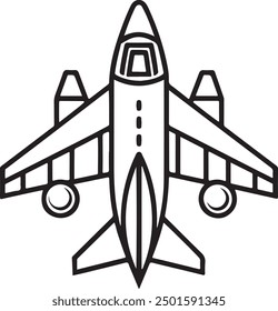 Airplane Black color Outline Vector illustration air