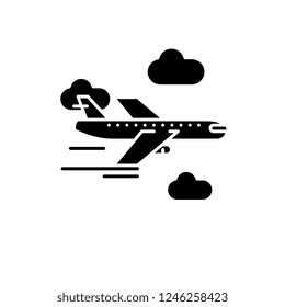 Airplane black icon, vector sign on isolated background. Airplane concept symbol, illustration 
