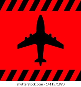 Airplane black on a red background, vector illustration for design.