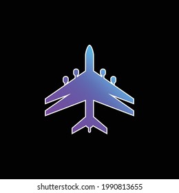 Forma negra del avión con icono de vector de gradiente azul de doble ala