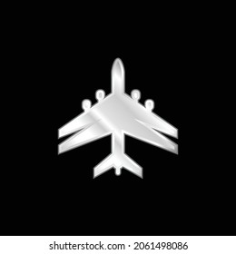 Airplane Black Shape With Double Wings silver plated metallic icon